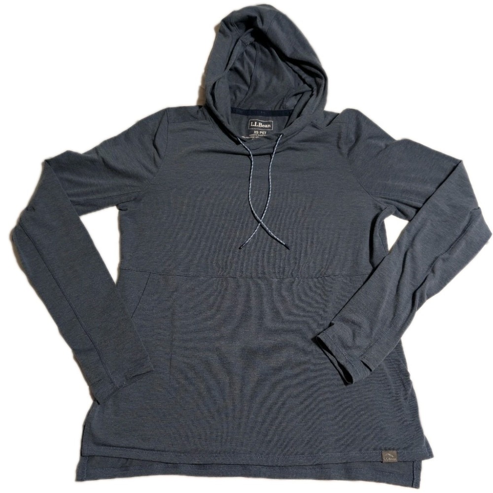 L.L.Bean Womens XS Petite Performance Hoodie Blue Stretch Lightweight Athleisure